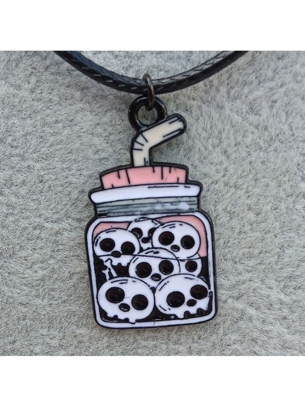 2/$10 Skull Jar Pendant Necklace - Pink and Black